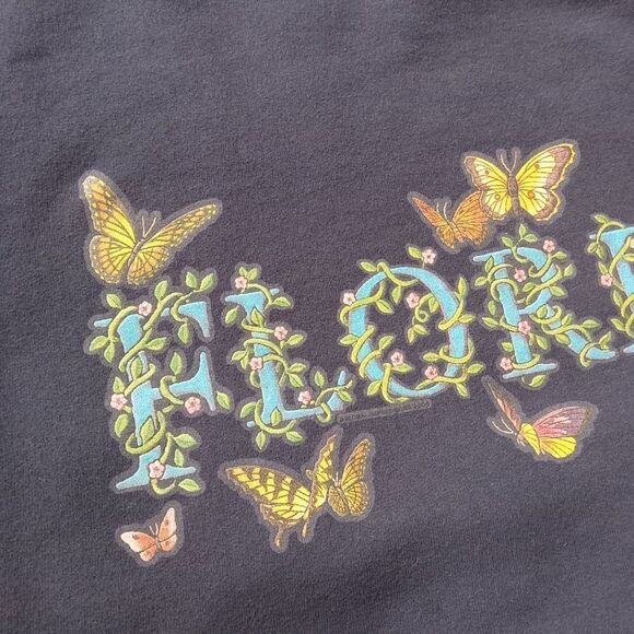 Women's Navy Blue Florida Butterflies Graphic Print Crew Neck Pullover Sweater - Picture 8 of 12